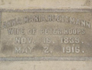 Grabstein von Anna Maria Huettmann, *1839 in deutschland, +1916 in Kalifornien, Ehefrau von Peter Christoph Hoops aus Schwalingen