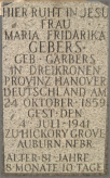 Grab von Maria Frederika Gebers, geborene Garber, *1859 in Dreikronen, Kgr.Hannover + 1941 in Nemaha county, Nebraska
